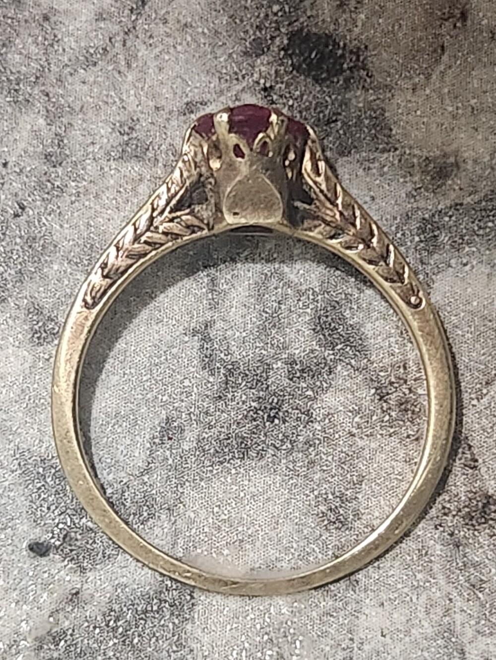 Antique 14k Gold Art Deco 6-pronged Lab Ruby Filigree Solitaire Ring - Picture 8 of 16